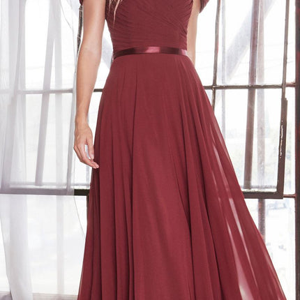Cinderella Divine CD0156 Long Off The Shoulder Chiffon Gown Corset Back