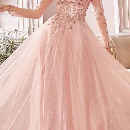 Cinderella Divine CD0172 A-Line Layered Tulle Gown Off The Shoulder Long Sleeve