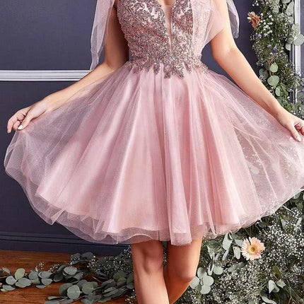 Cinderella Divine CD0174 Short A-Line Dress Lace Applique Tulle Ribbon