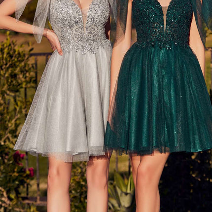 Cinderella Divine CD0174 Short A-Line Dress Lace Applique Tulle Ribbon