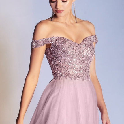 Cinderella Divine CD0177 Glitter Tulle A-Line Ball Gown Off the Shoulder