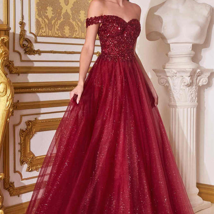 Cinderella Divine CD0177 Glitter Tulle A-Line Ball Gown Off the Shoulder