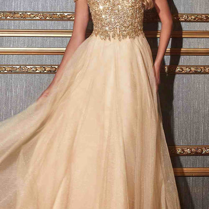 Cinderella Divine CD0177 Glitter Tulle A-Line Ball Gown Off the Shoulder