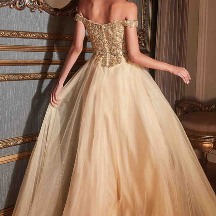 Cinderella Divine CD0177 Glitter Tulle A-Line Ball Gown Off the Shoulder