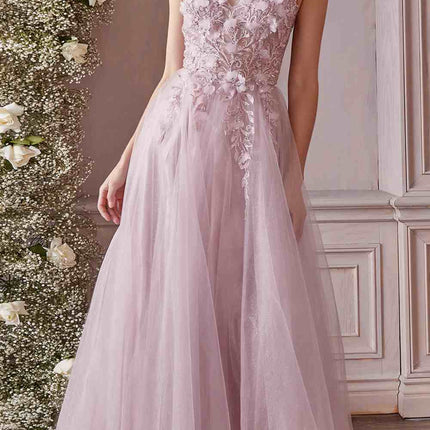 Cinderella Divine CD0181 Long Lace Floral A-Line Tulle/Lace Dress