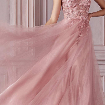 Cinderella Divine CD0181 Long Lace Floral A-Line Tulle/Lace Dress