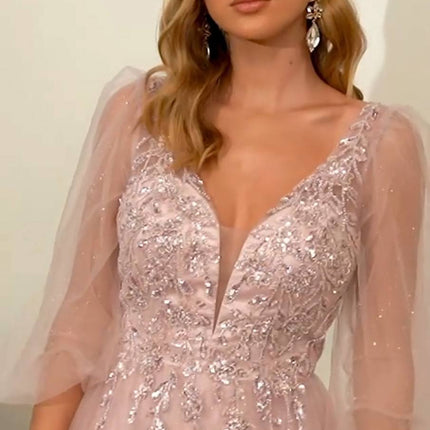 Cinderella Divine CD0182 Glitter Tulle A-Line Formal Dress