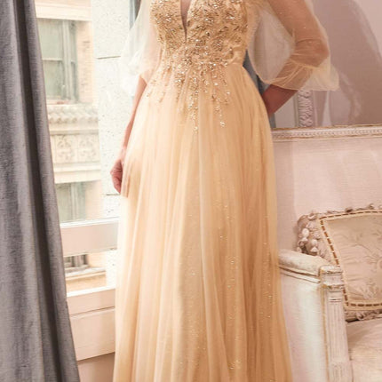 Cinderella Divine CD0182 Glitter Tulle A-Line Formal Dress