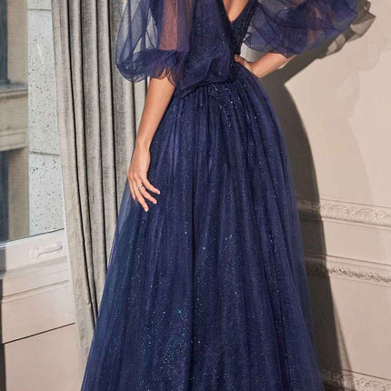 Cinderella Divine CD0182 Glitter Tulle A-Line Formal Dress