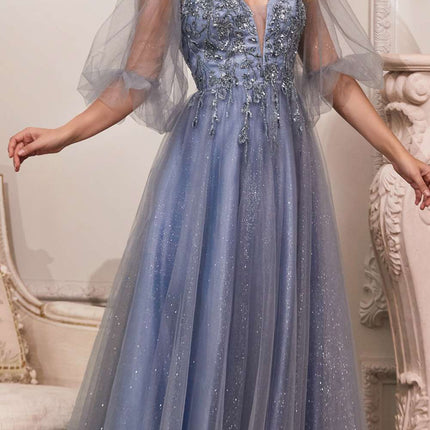 Cinderella Divine CD0182 Glitter Tulle A-Line Formal Dress