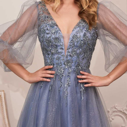 Cinderella Divine CD0182 Glitter Tulle A-Line Formal Dress