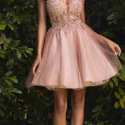 Cinderella Divine CD0189 Short A-Line Tulle Dress Floral 3D Bodice