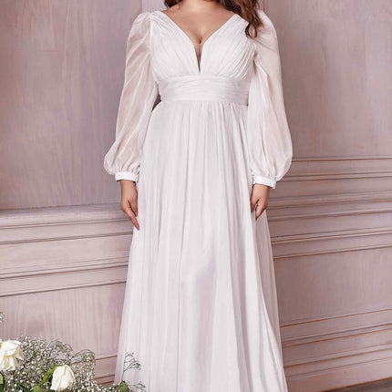 Cinderella Divine CD0192W Long Sleeve A-Line Chiffon Dress