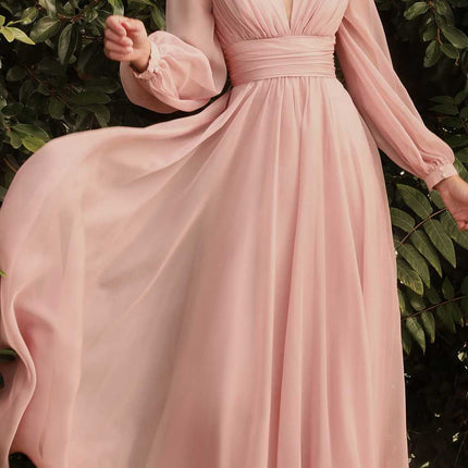 Cinderella Divine CD0192 Long Sleeve A-Line Chiffon Dress