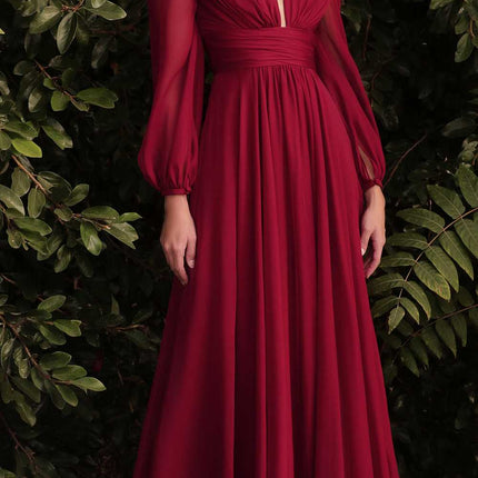 Cinderella Divine CD0192 Long Sleeve A-Line Chiffon Dress