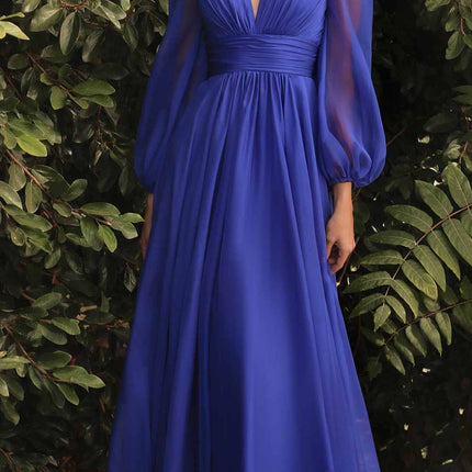 Cinderella Divine CD0192 Long Sleeve A-Line Chiffon Dress