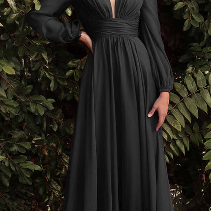 Cinderella Divine CD0192 Long Sleeve A-Line Chiffon Dress