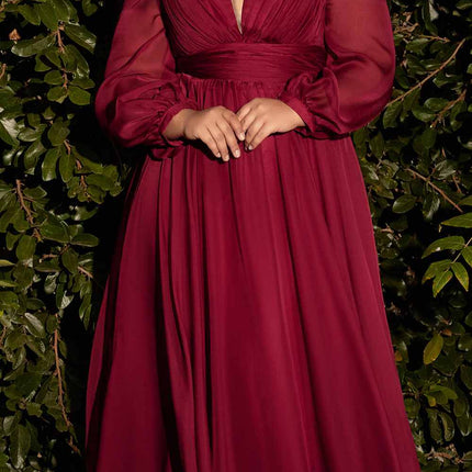 Cinderella Divine CD0192 Long Sleeve A-Line Chiffon Dress