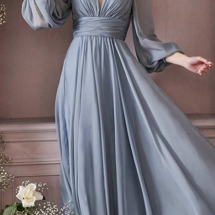 Cinderella Divine CD0192 Long Sleeve A-Line Chiffon Dress