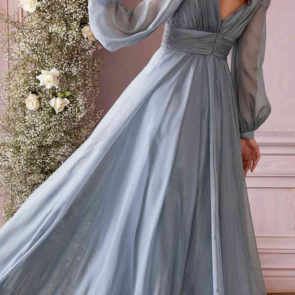 Cinderella Divine CD0192 Long Sleeve A-Line Chiffon Dress
