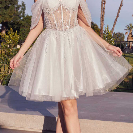 Ladivine CD0211 Off The Shoulder Embellished A-Line Short Corset Bodice Dress