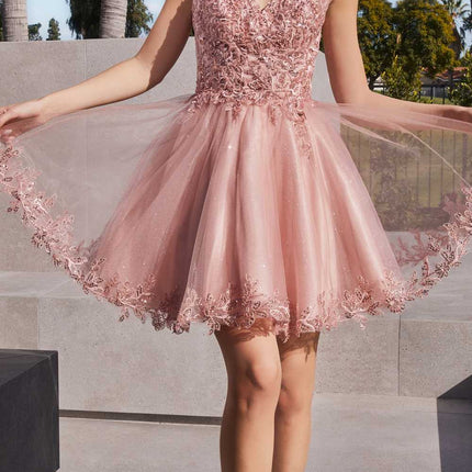 Ladivine CD0213 Short A-Line and Glitter Tulle Dress