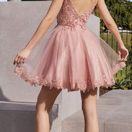 Ladivine CD0213 Short A-Line and Glitter Tulle Dress