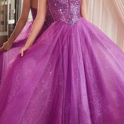 Ladivine CD0217 Long A-Line Strapless Sequin Bodice Glitter Tulle Skirt Dress