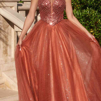 Ladivine CD0217 Long A-Line Strapless Sequin Bodice Glitter Tulle Skirt Dress