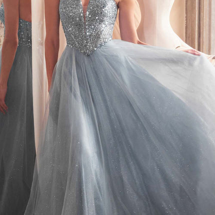 Ladivine CD0217 Long A-Line Strapless Sequin Bodice Glitter Tulle Skirt Dress