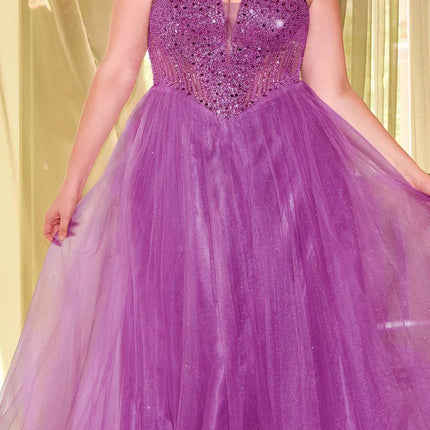 Ladivine CD0217 Long A-Line Strapless Sequin Bodice Glitter Tulle Skirt Dress