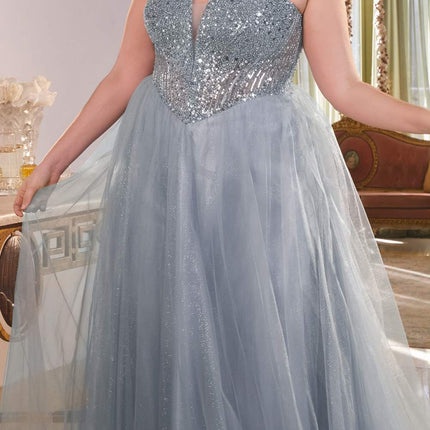 Ladivine CD0217 Long A-Line Strapless Sequin Bodice Glitter Tulle Skirt Dress
