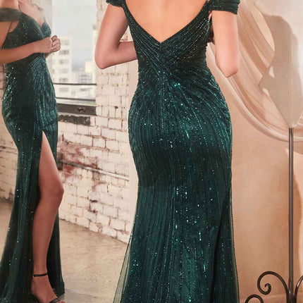 Ladivine CD0219 Long Off the Shoulder Sequin and Beaded Gown