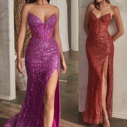 Ladivine CD0227 Long Strapless Embellished Beaded Formal Gown