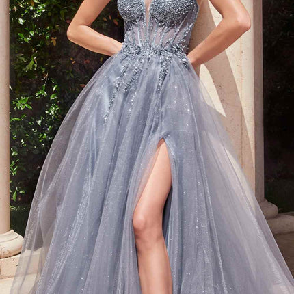 Ladivine CD0230 Long Strapless Layered Tulle Leg Slit Ballgown