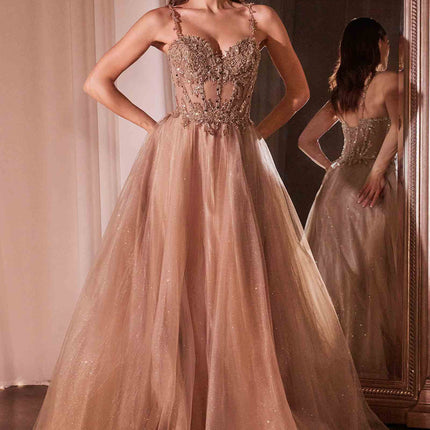 Ladivine CD0234 Long Lace and Tulle A-Line Ball Gown