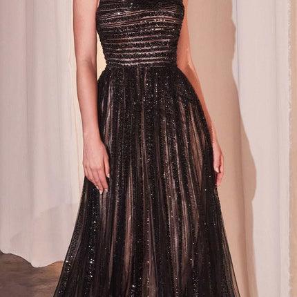 Ladivine CD0238 Asymmetrical Off The Shoulder A-Line Beaded Gown