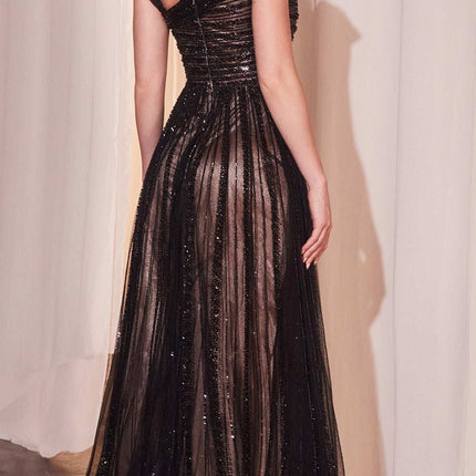 Ladivine CD0238 Asymmetrical Off The Shoulder A-Line Beaded Gown