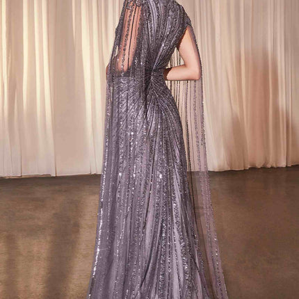 Ladivine CD0239 Long Sleeve Fully Beaded Sheath Gown