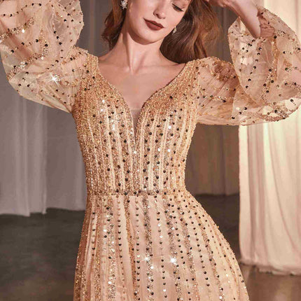 Ladivine CD0240 Dress Long Sleeve A-Line Beaded Gown
