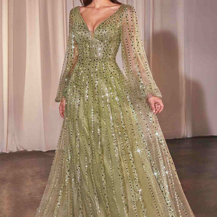 Ladivine CD0240 Dress Long Sleeve A-Line Beaded Gown