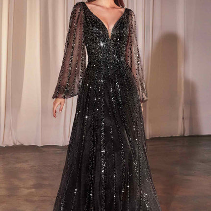 Ladivine CD0240 Dress Long Sleeve A-Line Beaded Gown