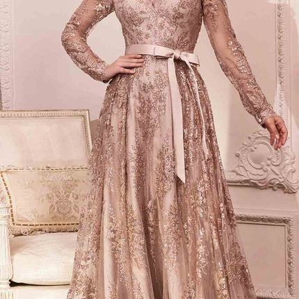 Cinderella Divine CD233 Long Sleeve Embellished Ball Gown