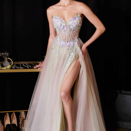 Ladivine CD2418 Ethereal and Enchanting A-Line Floral Applique Gown
