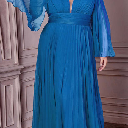 Cinderella Divine CD242C Pleated Chiffon Long Sleeve Gown