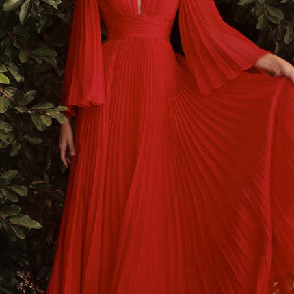 Cinderella Divine CD242C Pleated Chiffon Long Sleeve Gown