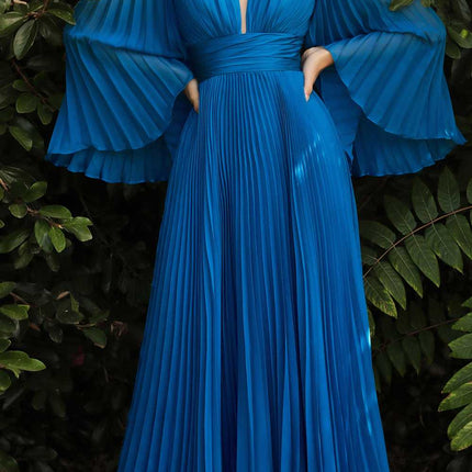 Cinderella Divine CD242 Pleated Chiffon Long Sleeve Gown