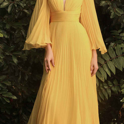 Cinderella Divine CD242 Pleated Chiffon Long Sleeve Gown