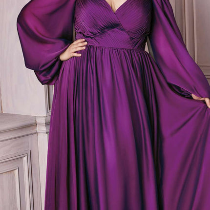 Cinderella Divine CD243C Long Sleeve A-Line Chiffon Dress