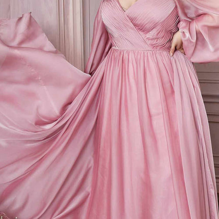 Cinderella Divine CD243C Long Sleeve A-Line Chiffon Dress